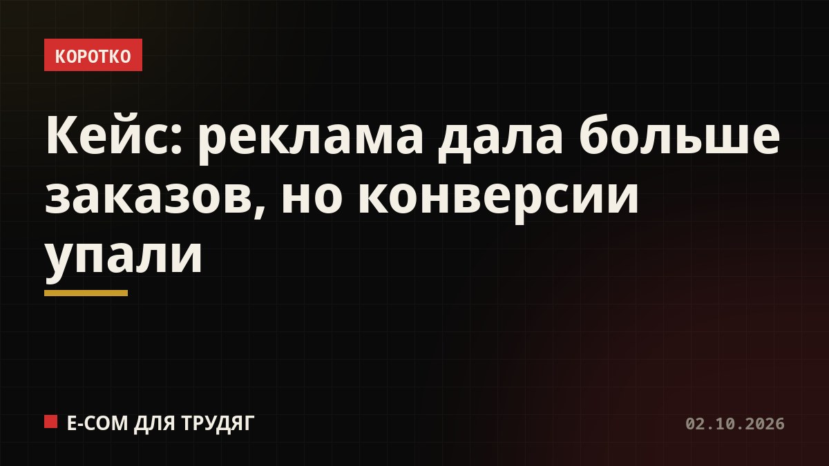Кейс: реклама дала больше заказов, но конверсии упали