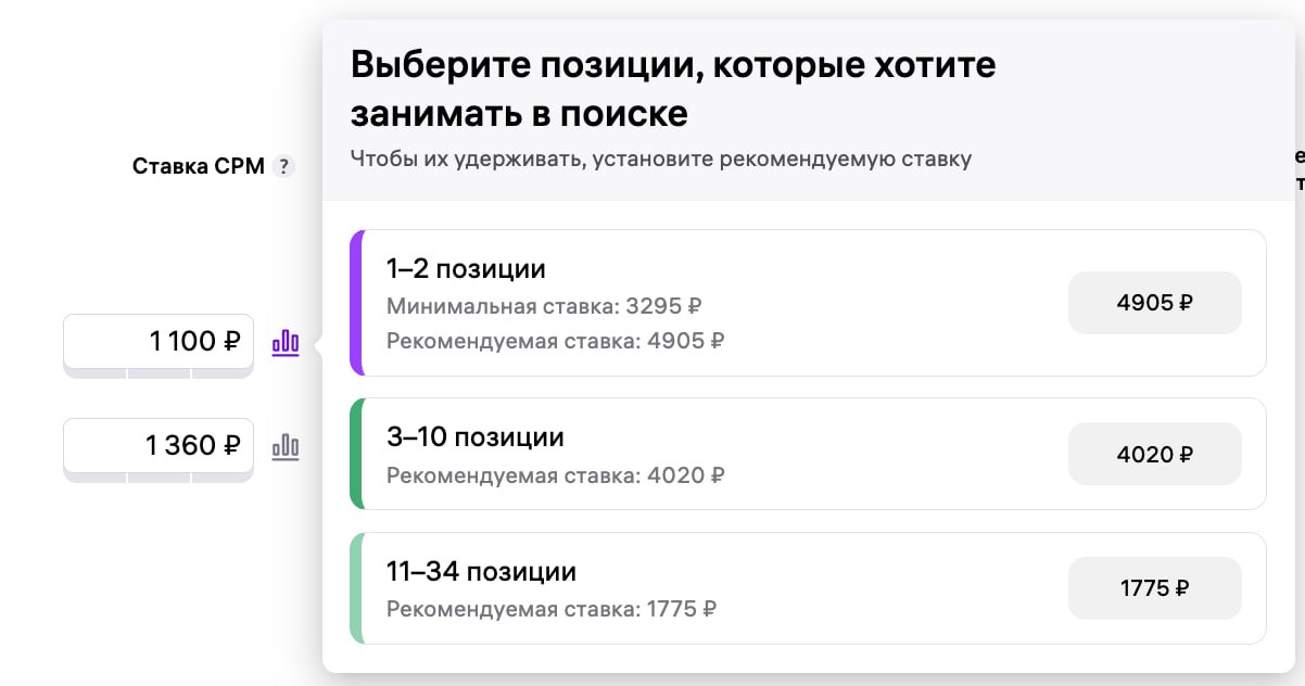 В рекомендуемых ставках теперь позиции, а не охваты
