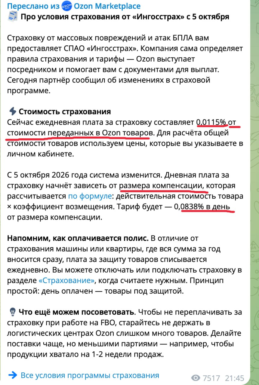 Страховка от БПЛА на Озон подорожала в 4,5 раза