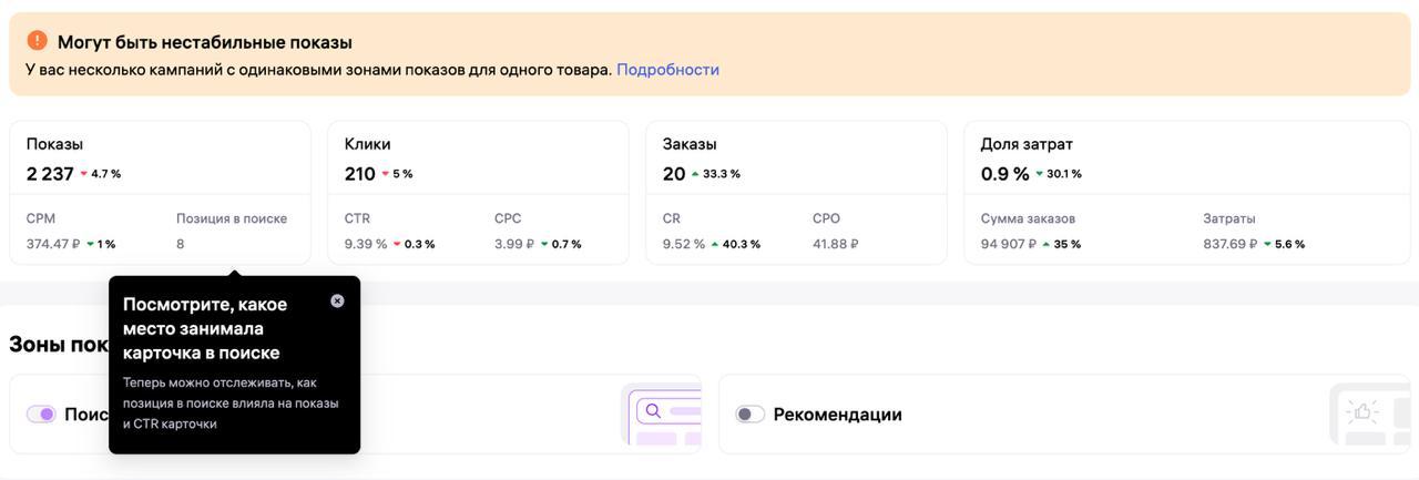 WB тестирует отчет о влиянии позиции на CTR и заказы